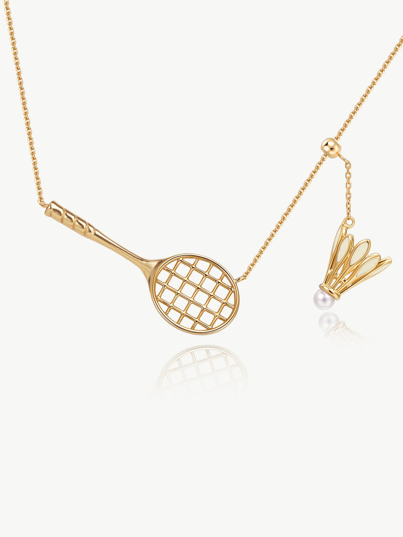 Badminton Racquet & Shuttlecock Necklace (Environmentally friendly copper)（Gold）
