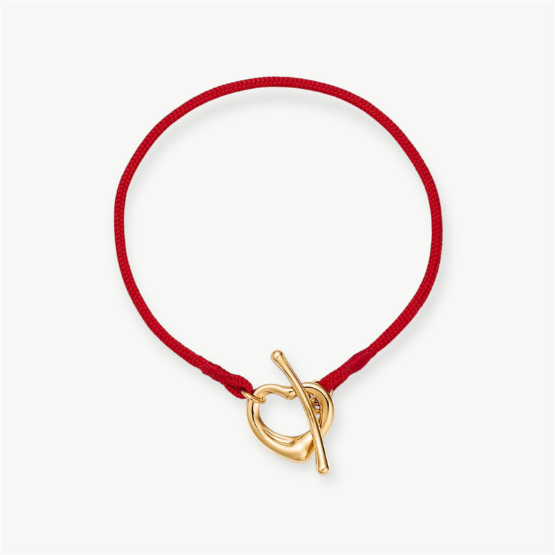 Amity Heart Charm Braided Rope Bracelet in Gold and Red - East Curated