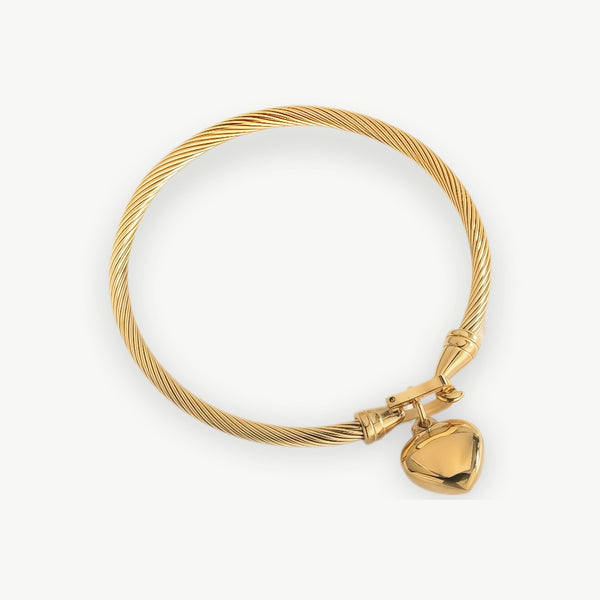 18k Gold Color Stainless Steel Heart Pendant Charm Bangle Bracelets For Men Women
