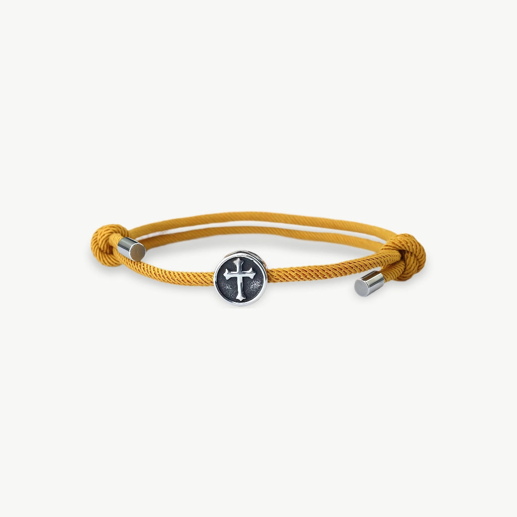 Vintage Mens Bracelet Rope Stainless Steel Viking Cross Braslet Sliding Adjustable 3mm Marine String Braclet Accessories Hombre - EastCurated