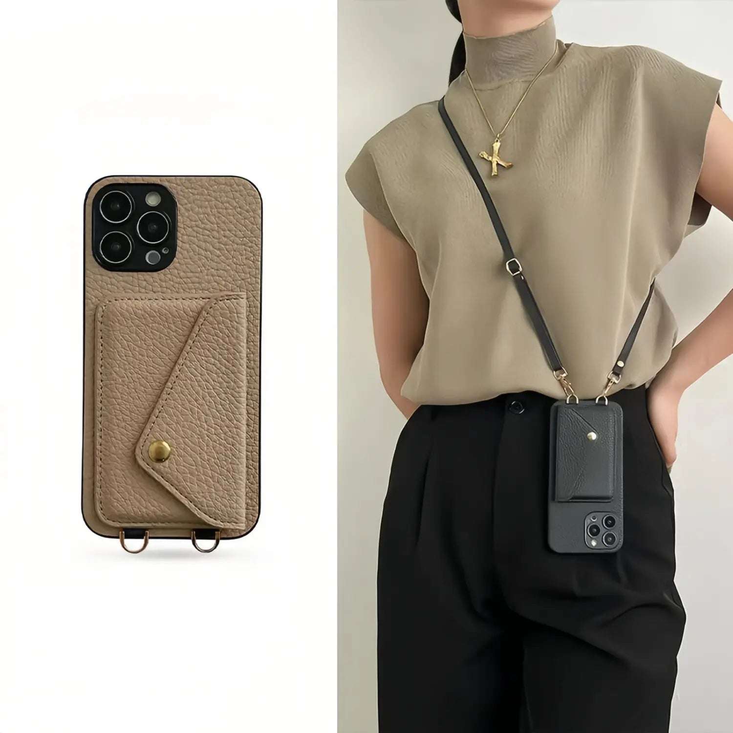Crossbody lanyard with card slots leather wallet phone case IPhone16 15