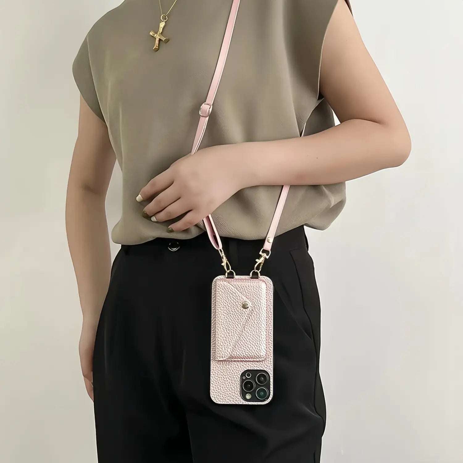 Crossbody lanyard with card slots leather wallet phone case IPhone16 15