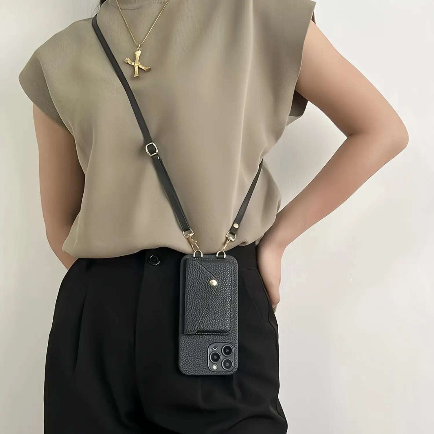 Crossbody lanyard with card slots leather wallet phone case IPhone16 15
