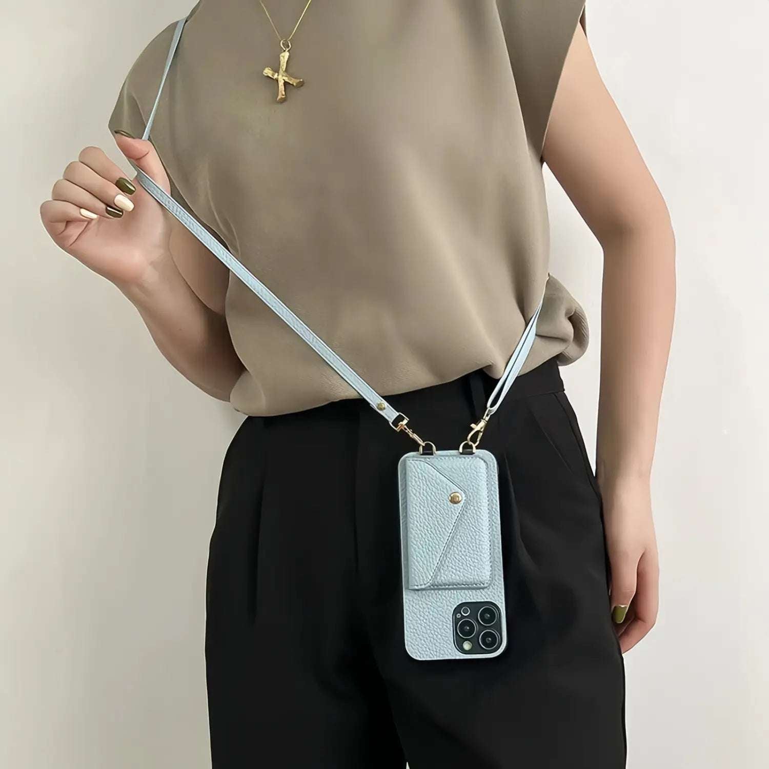 Crossbody lanyard with card slots leather wallet phone case IPhone16 15