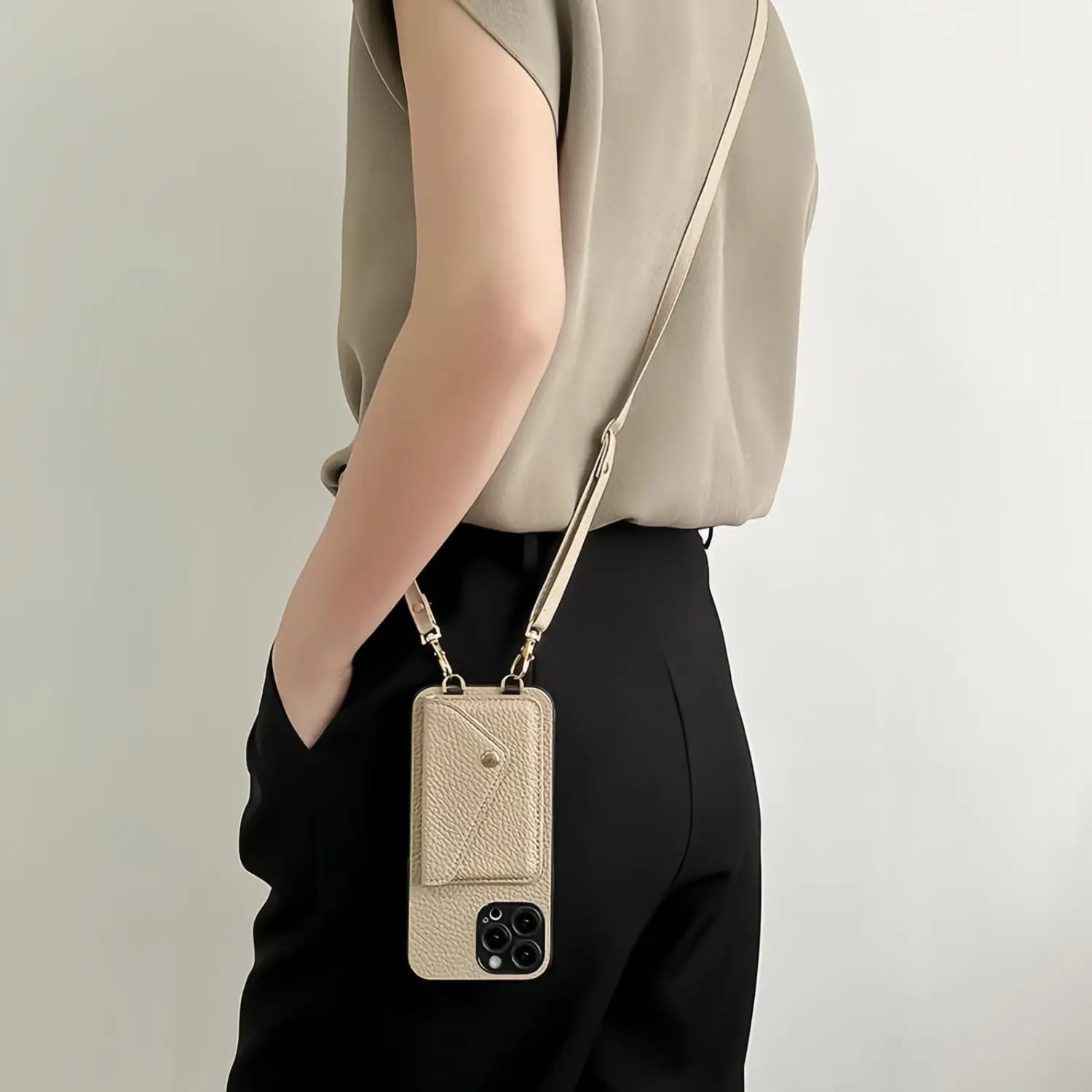 Crossbody lanyard with card slots leather wallet phone case IPhone16 15 - EastCurated