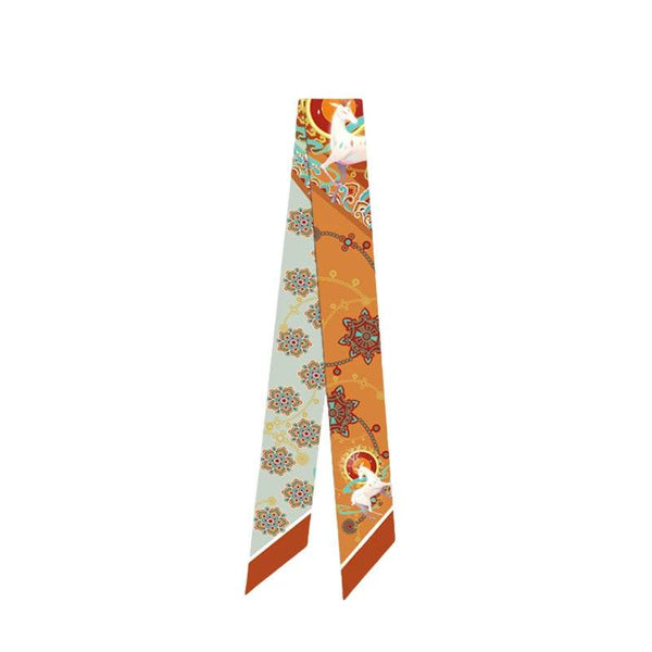 Dunhuang Designer Orange Mulberry Silk Twilly 120x5cm - EastCurated