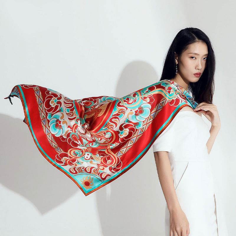 Mulberry Silk 16 Momme Dunhuang Deer Silk Scarf 90x90cm - EastCurated