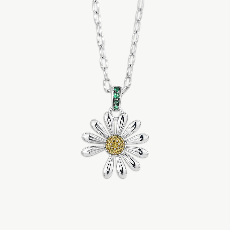 Ethereal Daisy Notched Pendant Necklace in White Enamel - East Curated