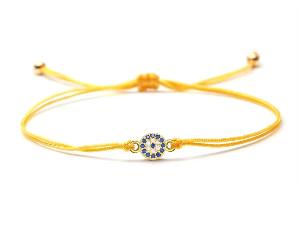 White Blue Zircon Crystal Mini Turkish eye Charm Bracelet Women Men 5A Grade CZ Copper Evil Eye Yellow Green Red String Jewelry - EastCurated