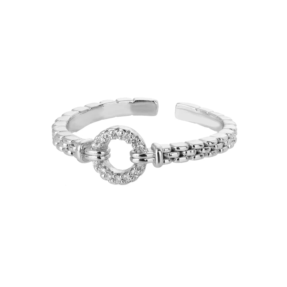 Zircon Round Rings For Women Punk Rock Chain Round Open Adjusted Stainless Steel Ring Accessories Jewelry Gift Bijoux Femme - EastCurated