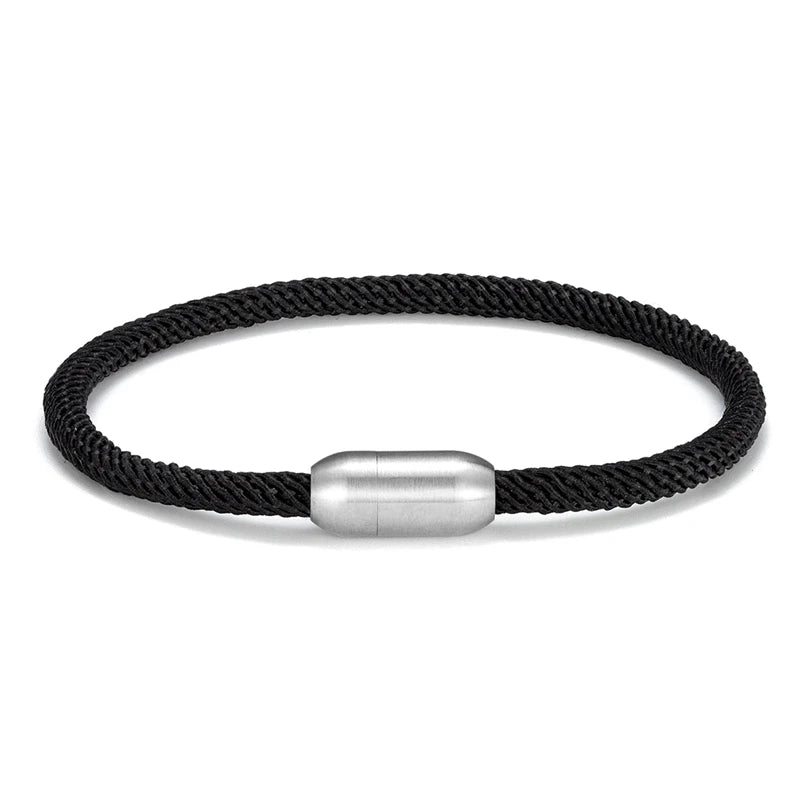 MKENDN Men Women Minimalist Single Nautical Survival Rope  Paracord Bracelet Stainless Steel Yoga Magnet Jewelry - EastCurated