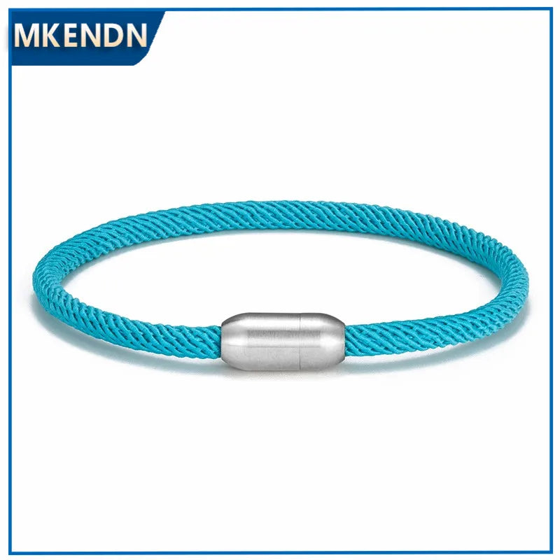 MKENDN Men Women Minimalist Single Nautical Survival Rope  Paracord Bracelet Stainless Steel Yoga Magnet Jewelry - EastCurated