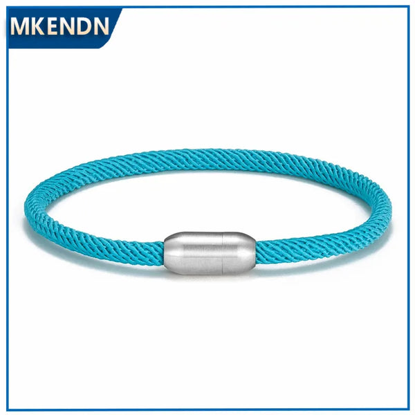 MKENDN Men Women Minimalist Single Nautical Survival Rope  Paracord Bracelet Stainless Steel Yoga Magnet Jewelry - EastCurated