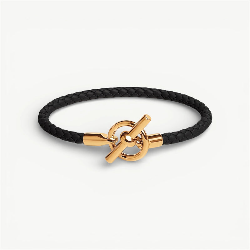 Heritage Braided Leather Bracelet  18k Gold Plated OT Toggle Closure