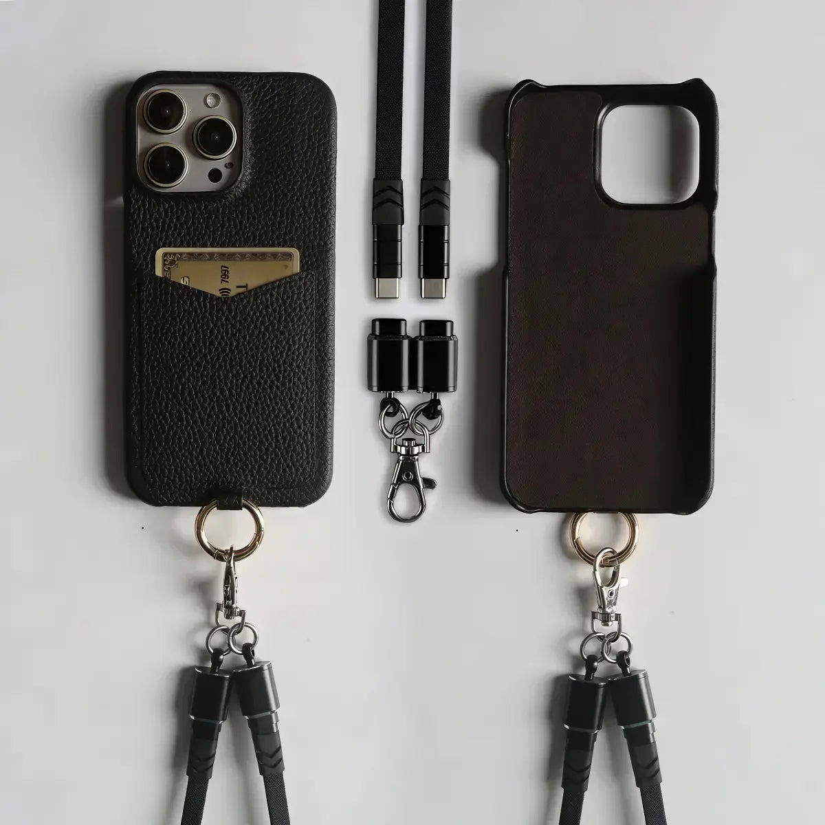 IPhone Multifunctional Charging Cable Lanyard Genuine Leather Case - EastCurated