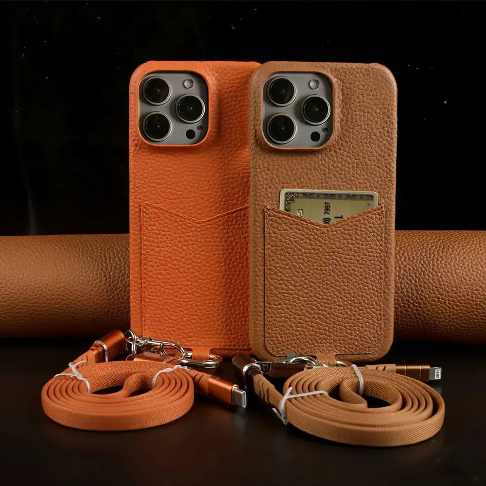 IPhone Multifunctional Charging Cable Lanyard Genuine Leather Case - EastCurated