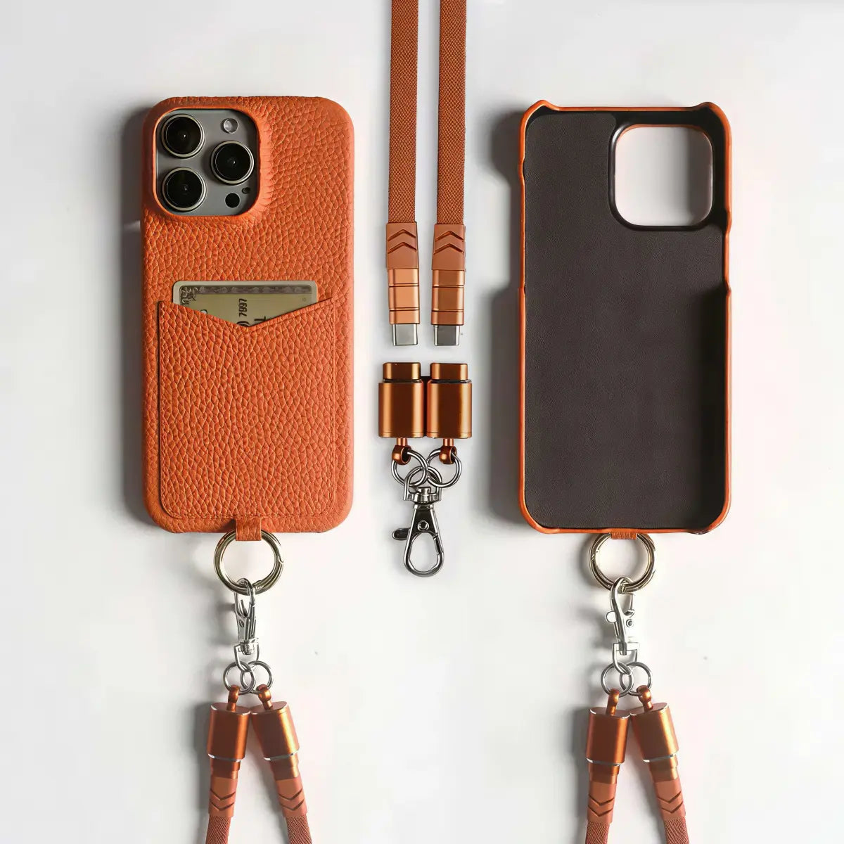 IPhone Multifunctional Charging Cable Lanyard Genuine Leather Case - EastCurated