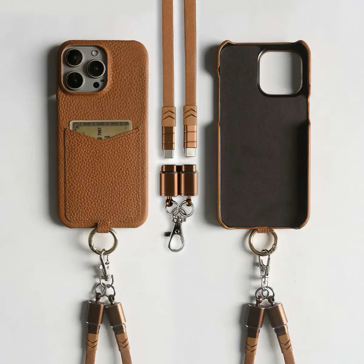 IPhone Multifunctional Charging Cable Lanyard Genuine Leather Case - EastCurated