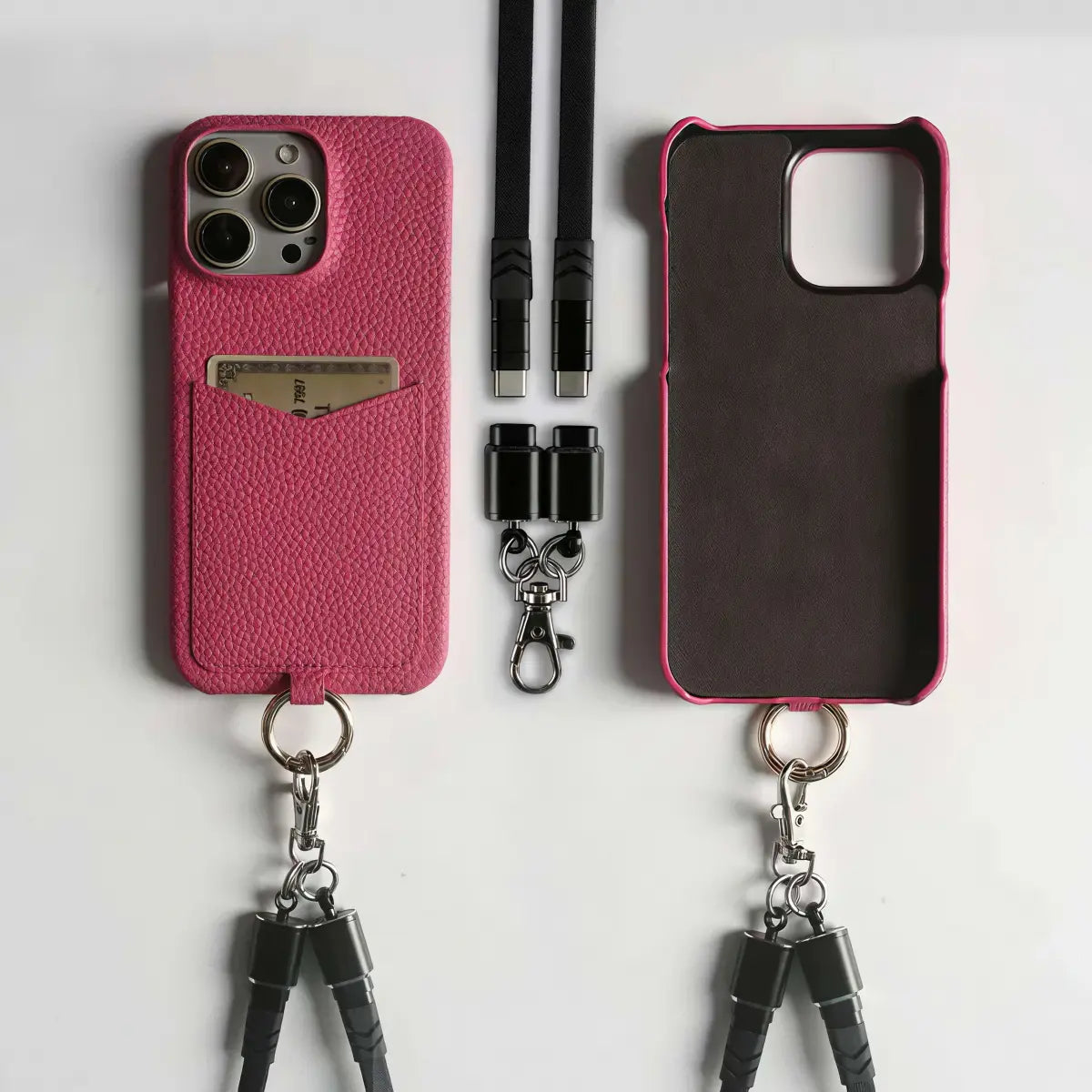 IPhone Multifunctional Charging Cable Lanyard Genuine Leather Case - EastCurated