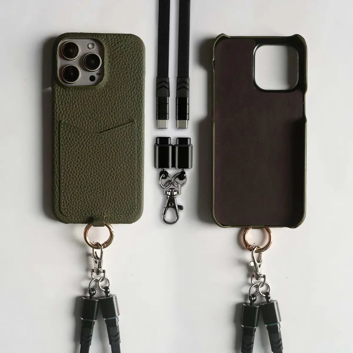 IPhone Multifunctional Charging Cable Lanyard Genuine Leather Case - EastCurated