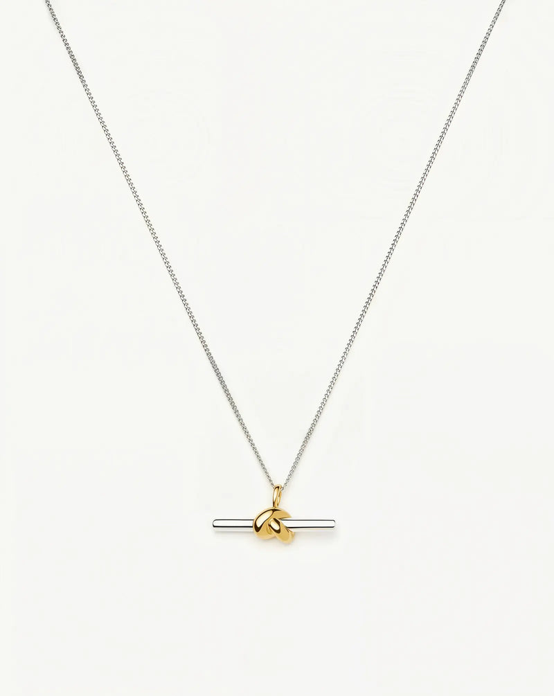 Lucy Williams T-Bar Knot Pendant Necklace - Two Tone Gold & Silver