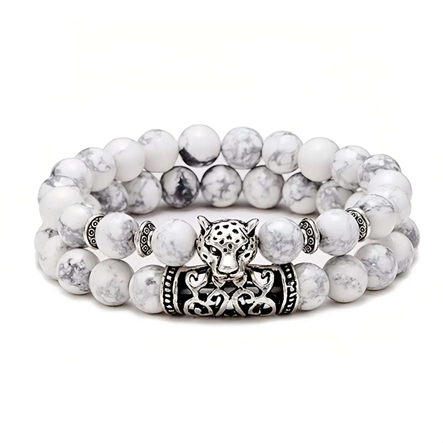 Natural Lava Stone Imitation Leopard Animal Tiger Bead Bracelet Unique 2Pcs Men