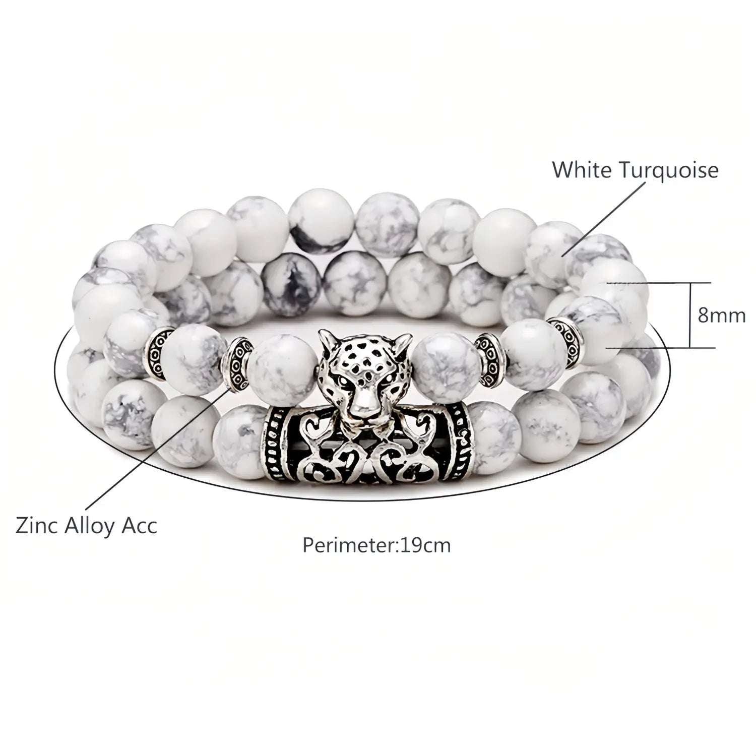 Natural Lava Stone Imitation Leopard Animal Tiger Bead Bracelet Unique 2Pcs Men