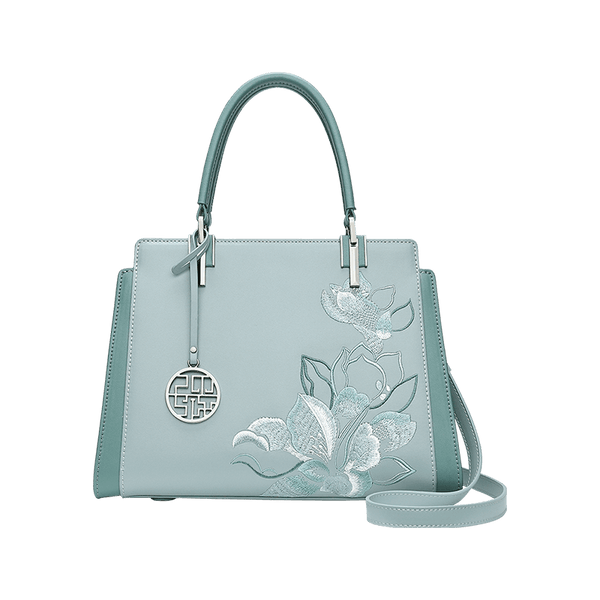Embroidery Leather Magnolia Crossbody Tote Bag Women Handbag