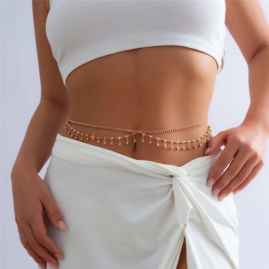 Ingemark Sexy Rhinestone Star Tassel Pendant Waist Belly Belt Chain for Women Summer Bikini Rave Body Jewelry Y2K Accessories