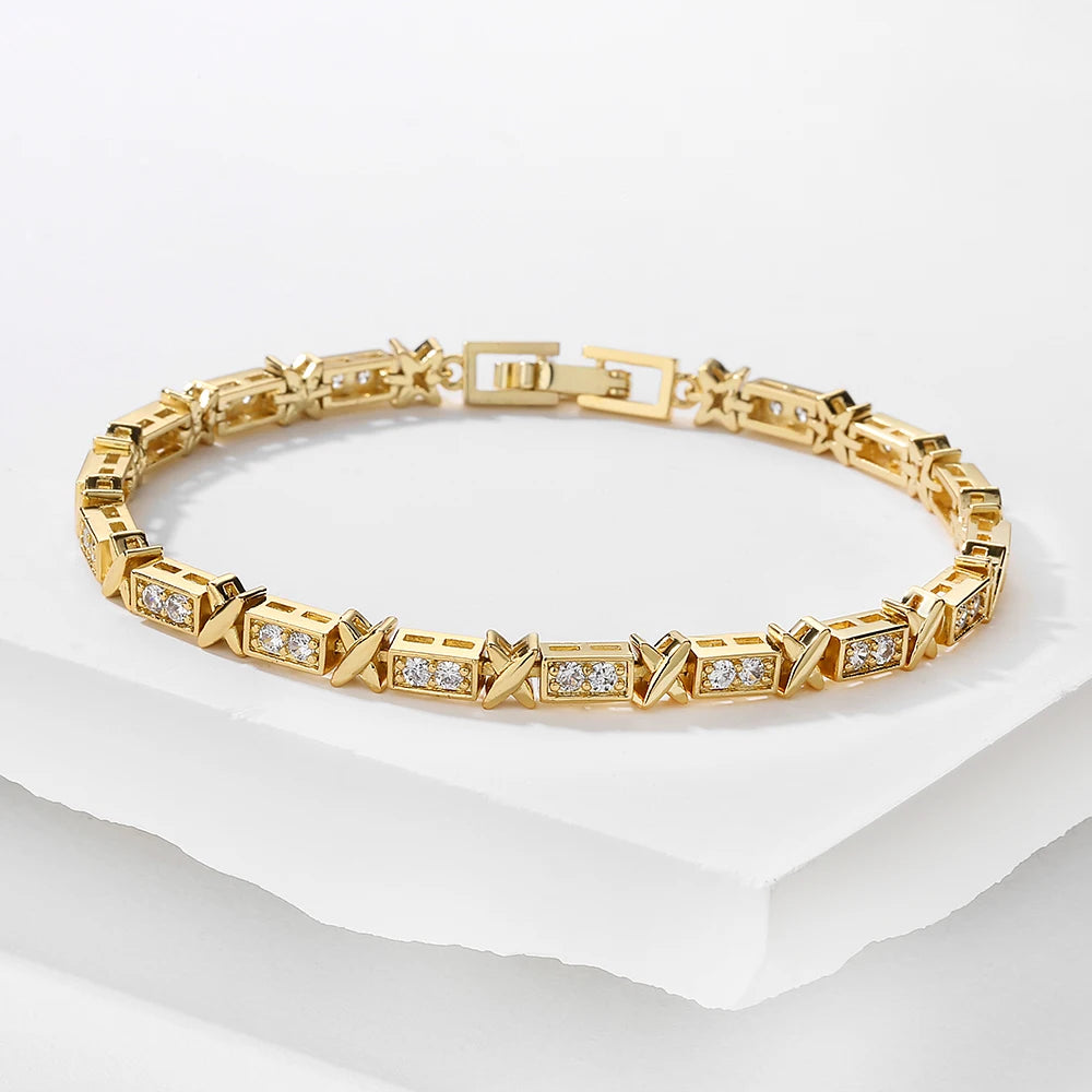 Classic X Cross Zirconia Charm Bracelets Luxury Wedding Party Jewelry For Women Men
