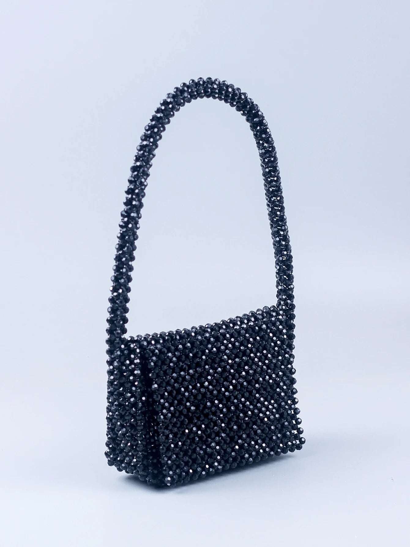 New Black Acrylic Corner Beads U-shaped Handle Women's Dinner Handwoven Fashion Shoulder Bag