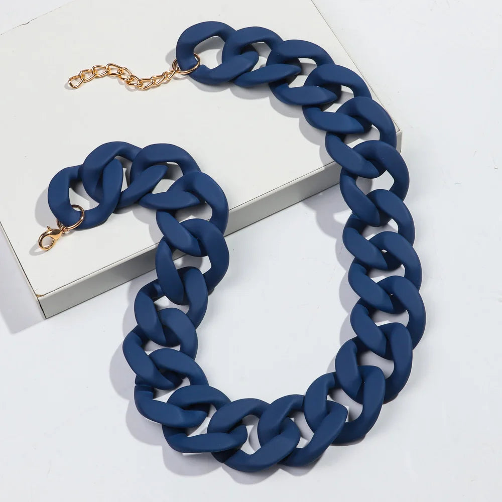 New Colorful Matte Acrylic Wide Chain Choker Necklaces for Women Statement Bohemian Resin Chunky Collar Necklace Fashion Jewelry - EastCurated