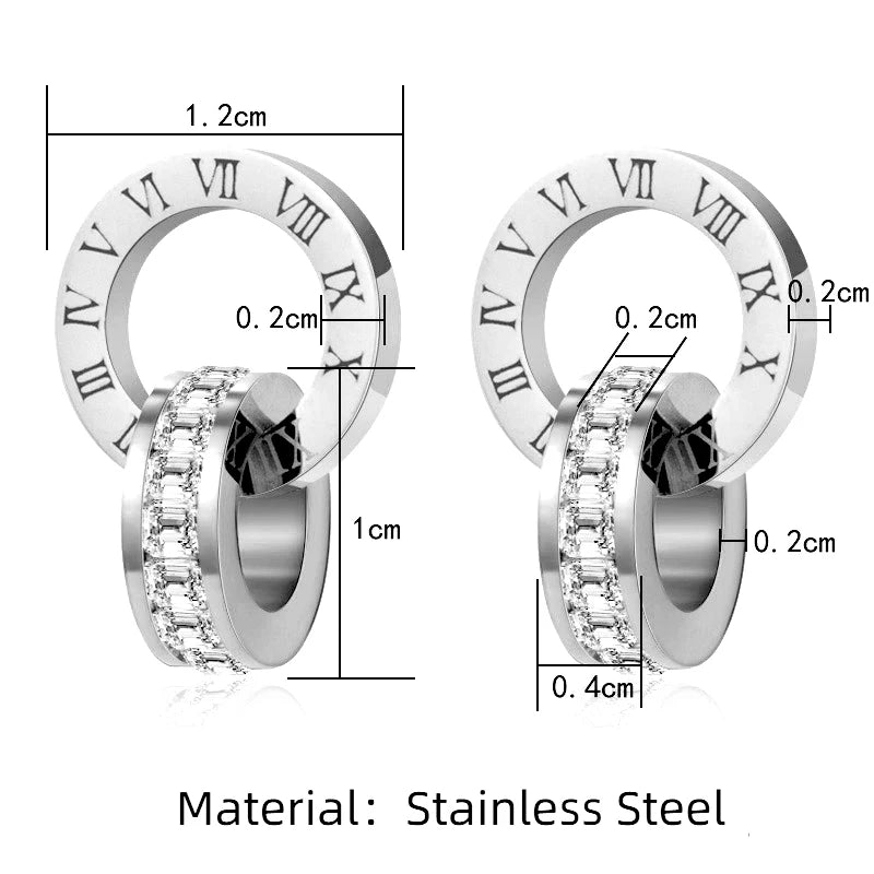 Classic Roman Numeral Crystal Stainless Steel Earrings Necklace for Women Luxury Elegant Fashion Wedding Party Jewelry Gift - EastCurated