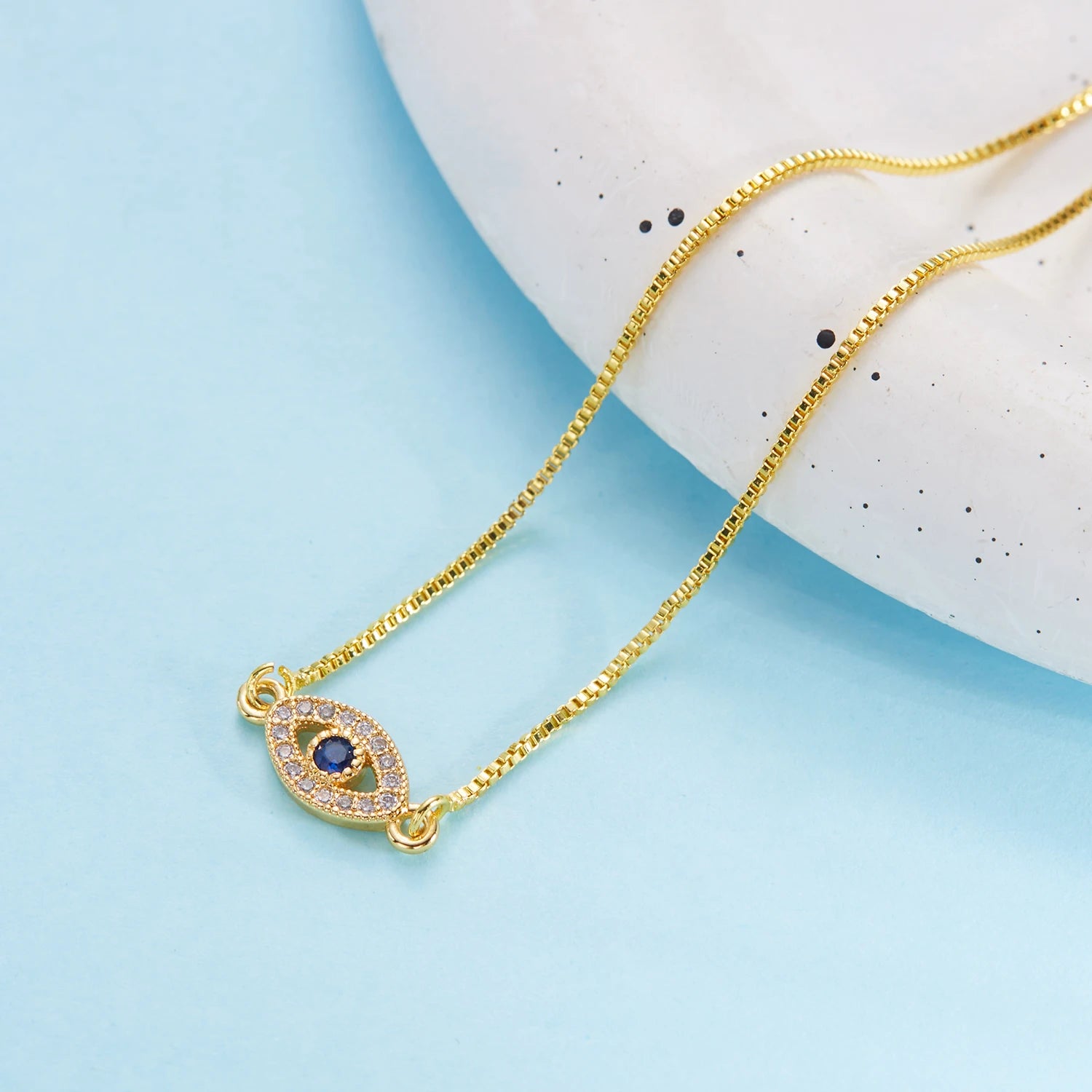Exquisite Zircon Blue Crystal Evil Eye Bracelet Classic Turkish Lucky Eyes Gold Color Chain Bracelets For Women Men Jewelry Gift - EastCurated