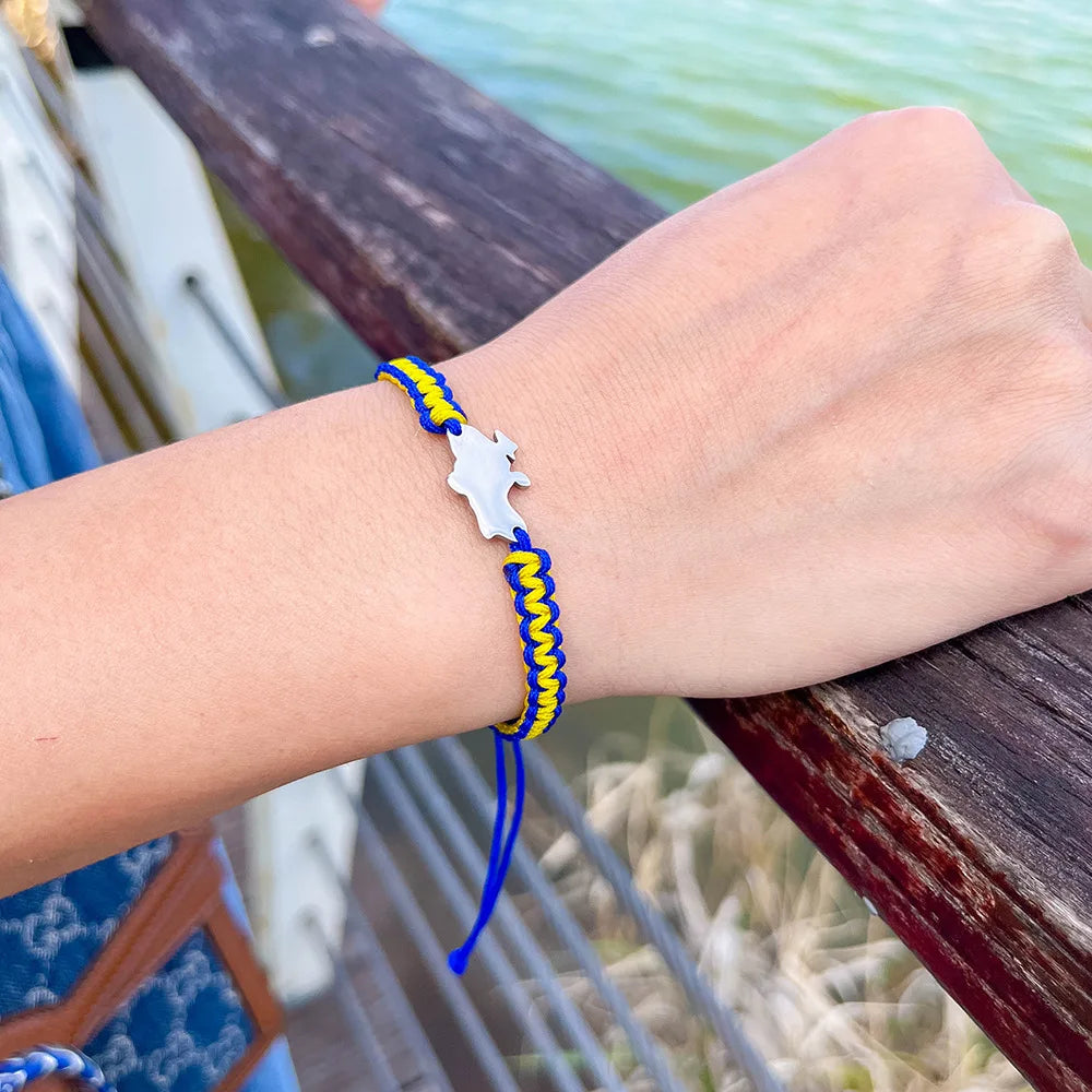 Ukraine National Emblem Trident Symbol Charms Bracelet for Women Men Ukrainian Flag Yellow Blue Rope Wristband Handmade Jewelry - EastCurated