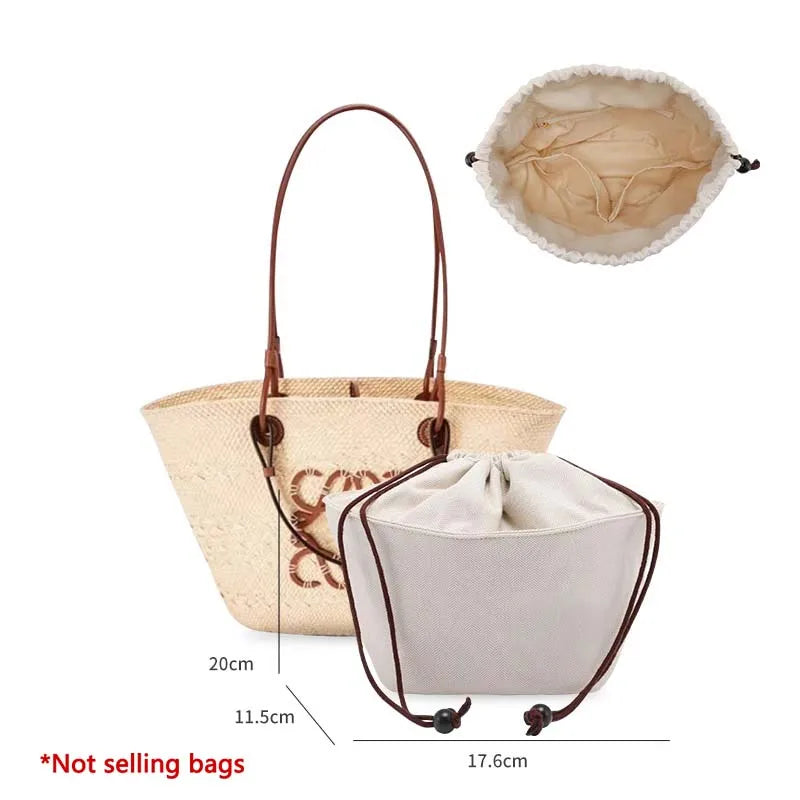 Drawstring bag organizer insert shoulder strap for Basket Picotin straw woven bag support inner liner bags accessories - EastCurated