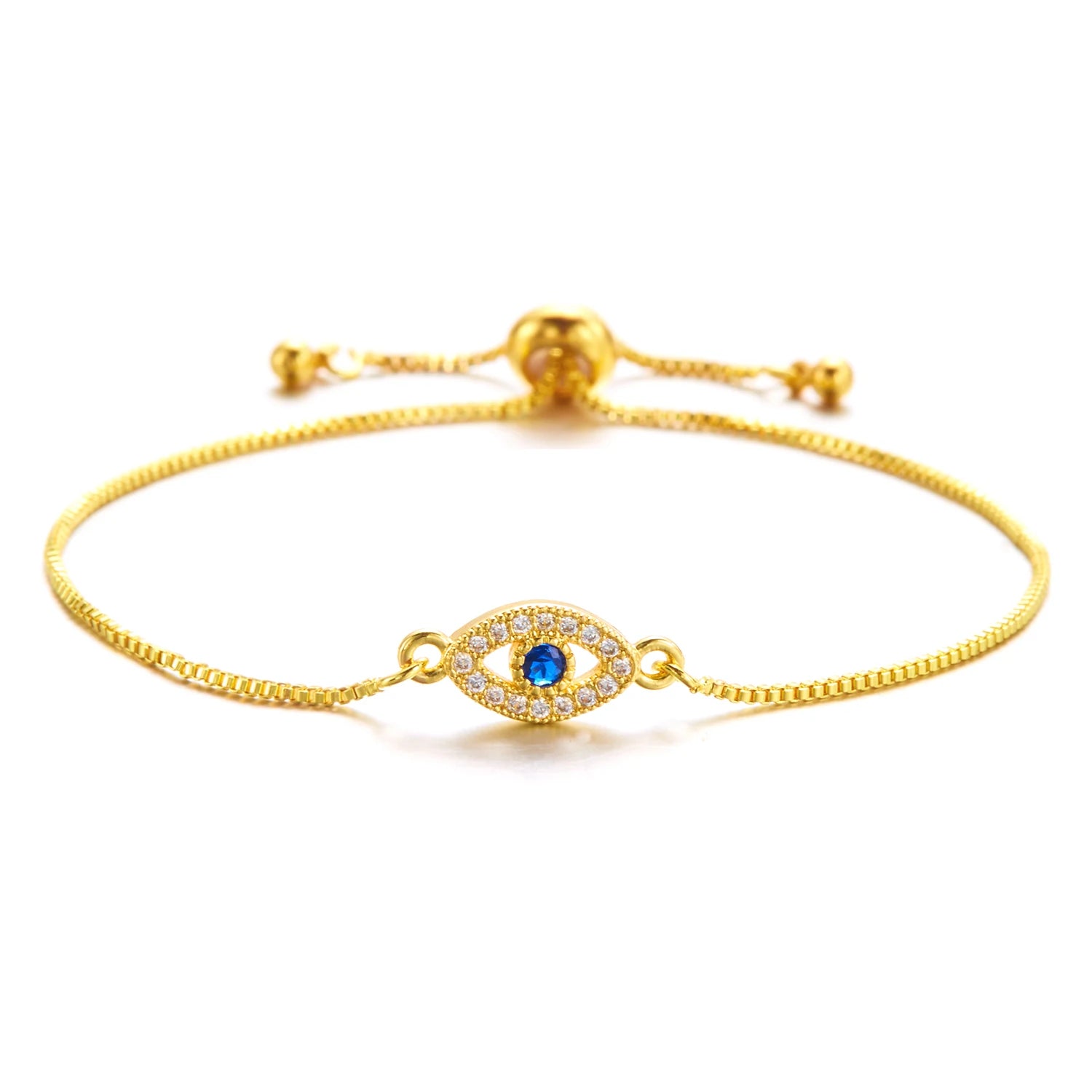 Exquisite Zircon Blue Crystal Evil Eye Bracelet Classic Turkish Lucky Eyes Gold Color Chain Bracelets For Women Men Jewelry Gift - EastCurated