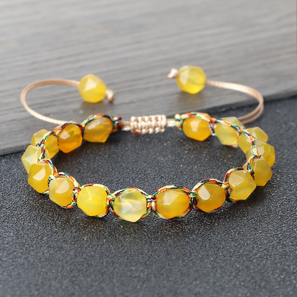 Bohemian Bracelets 8mm Tiger Eye Stone Agates Beads Cut Surface Bangle Handmade Adjustable Weave Bracelet Women Men Yoga Jewelry - EastCurated