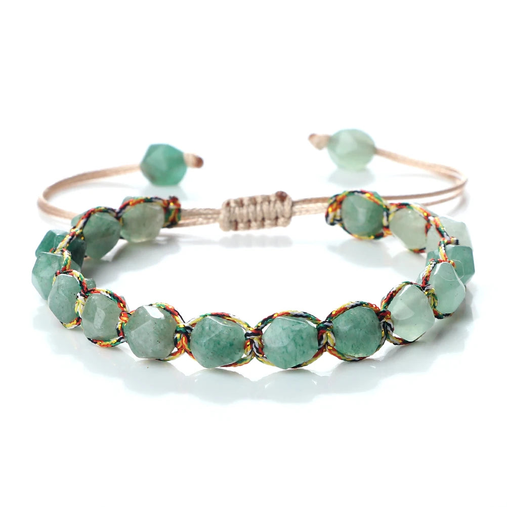Bohemian Bracelets 8mm Tiger Eye Stone Agates Beads Cut Surface Bangle Handmade Adjustable Weave Bracelet Women Men Yoga Jewelry - EastCurated
