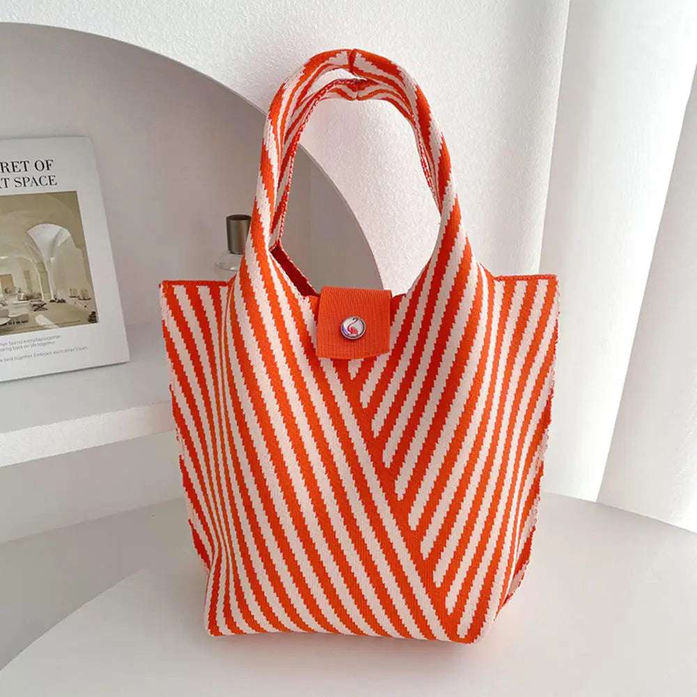 New Corrugation Knitted Handbag Girl Casual Shoulder Bag Women Retro Large Capacity Commuter Bucket Bag Phone Keys Purse 28*18cm