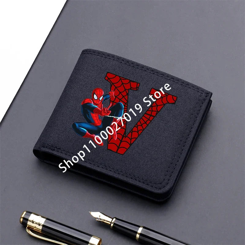 Marvels SpiderMans Adult Man Wallets Cartoon Letter Leather Fold Wallets Portable Anime Card Holder Coin Purse Cover Purses Gift - EastCurated