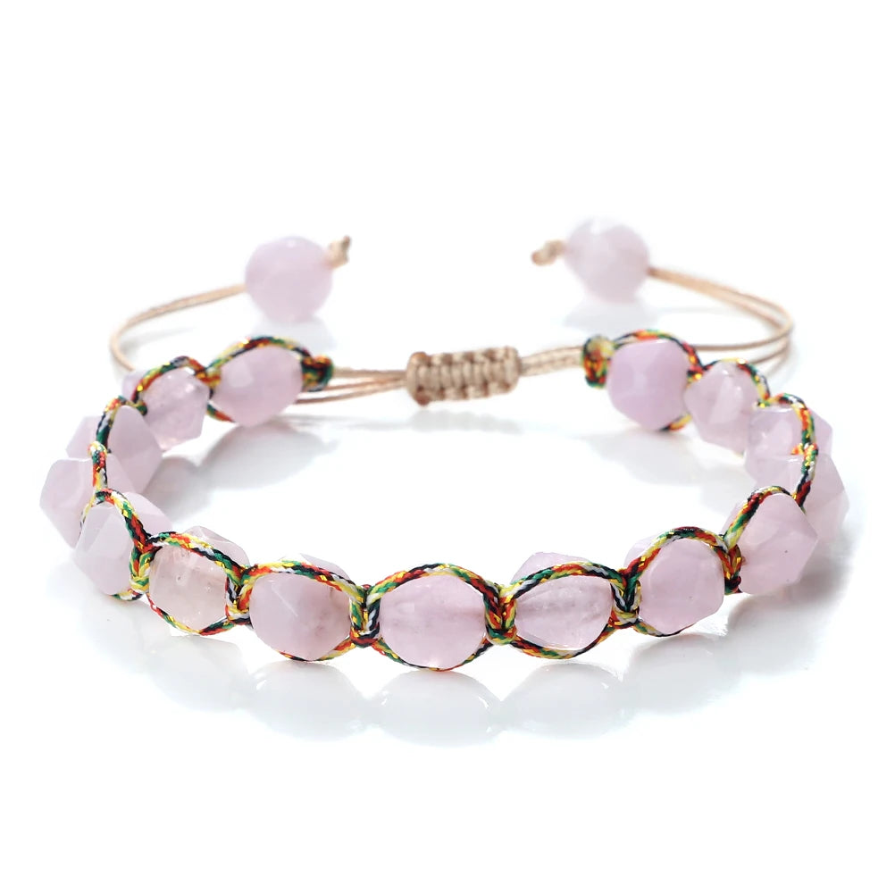 Bohemian Bracelets 8mm Tiger Eye Stone Agates Beads Cut Surface Bangle Handmade Adjustable Weave Bracelet Women Men Yoga Jewelry - EastCurated