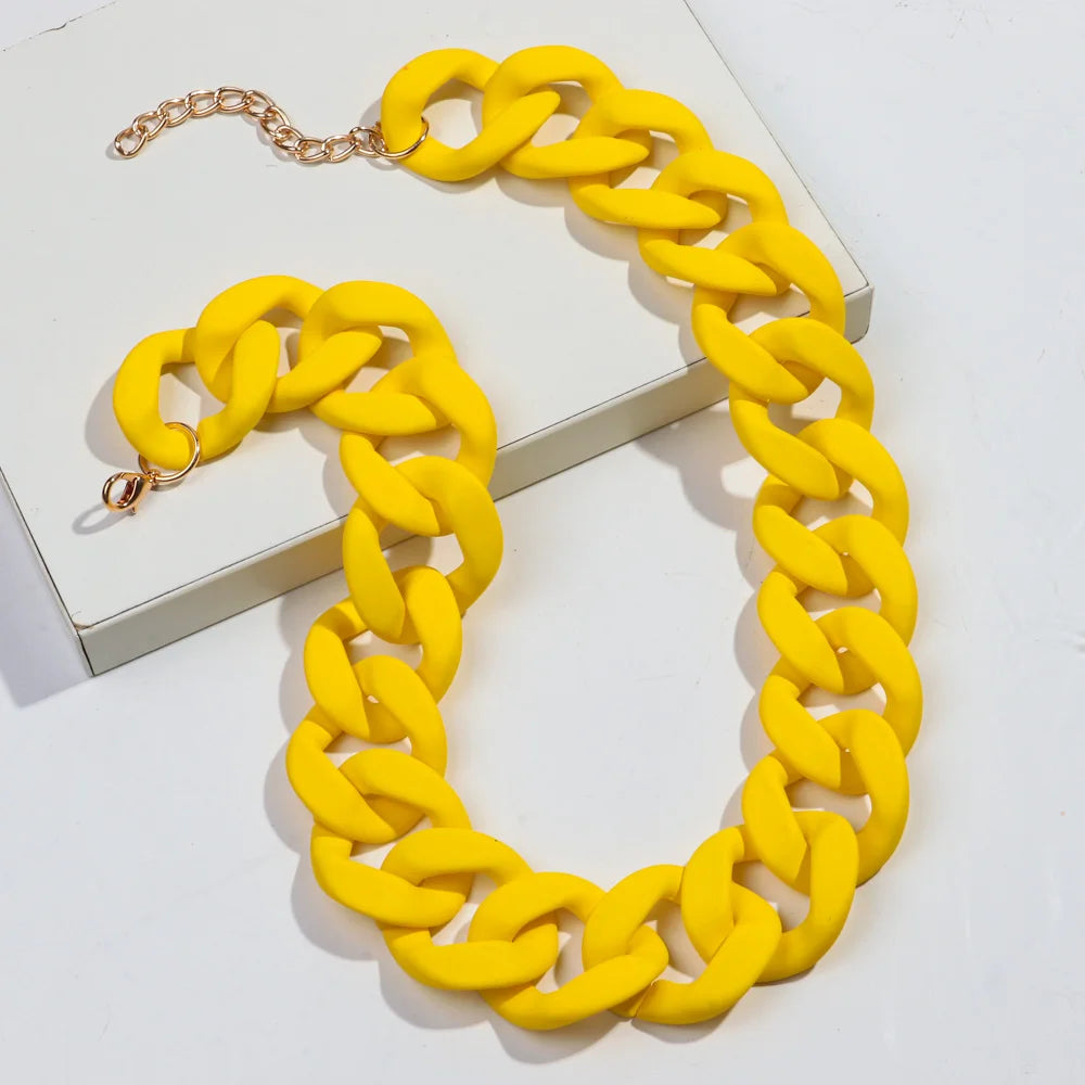 New Colorful Matte Acrylic Wide Chain Choker Necklaces for Women Statement Bohemian Resin Chunky Collar Necklace Fashion Jewelry - EastCurated