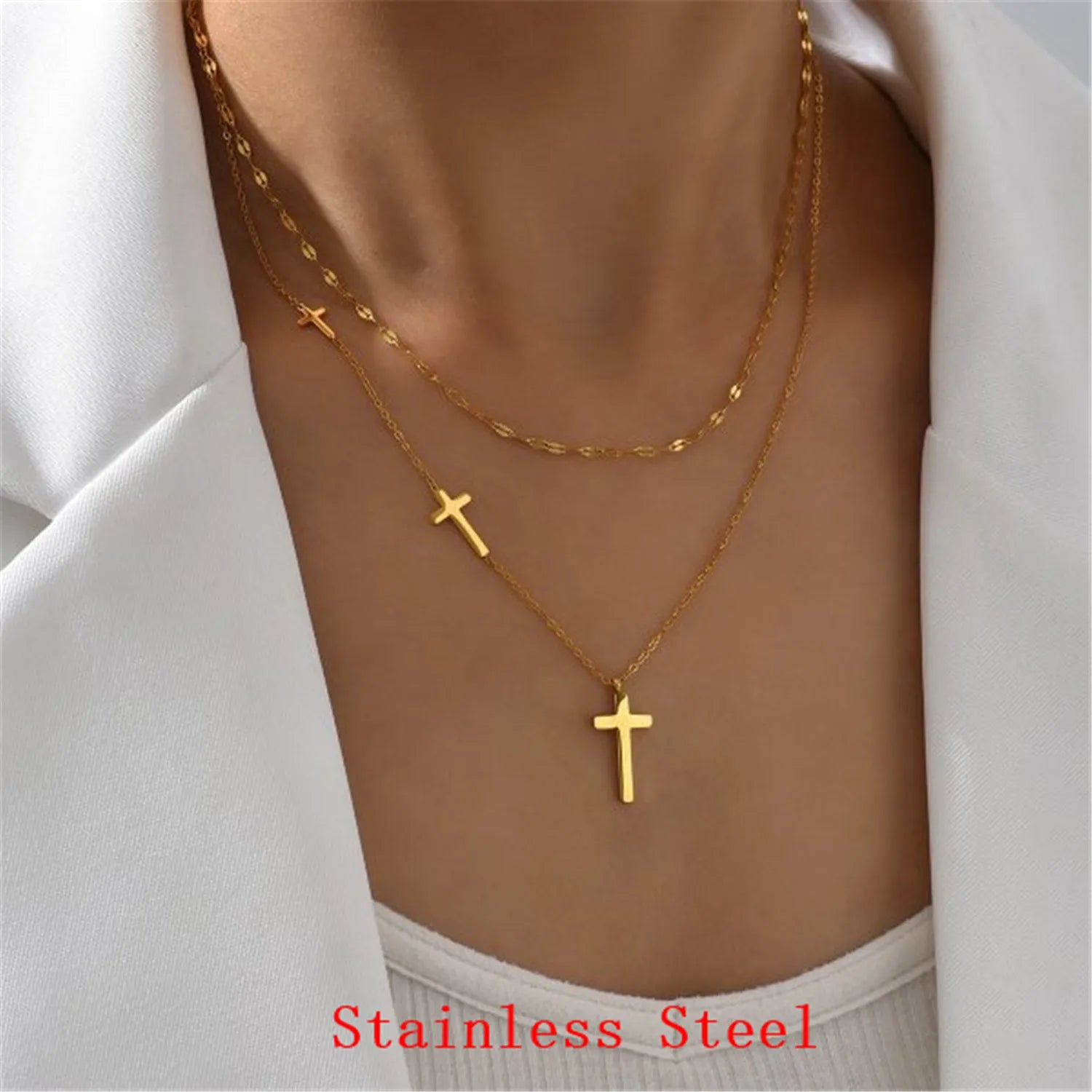 Rotatable Crown Rhinestone Cross Choker Necklace Earrings Rings for Women Minimalist Cross Chain Christian Jewelry Prayer Gift - EastCurated