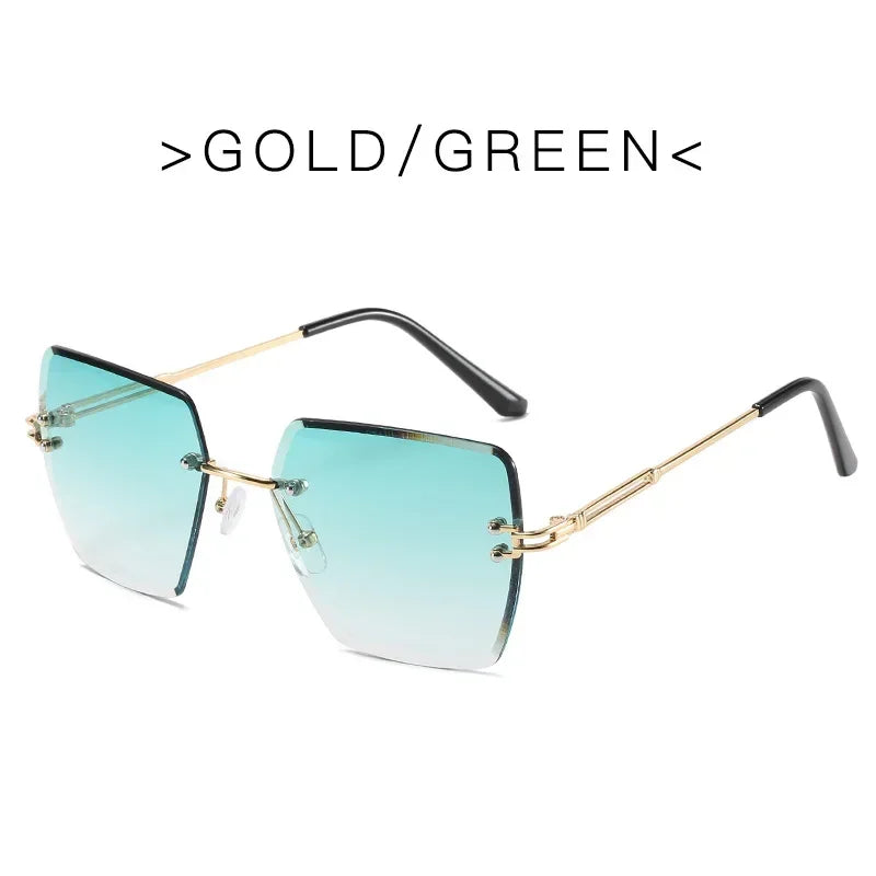2025 Fashion Oversized Rimless Sunglasses Women Famous Luxury Brand Design Sexy Vintage Lady Summer Style  Sun Glasses - EastCurated