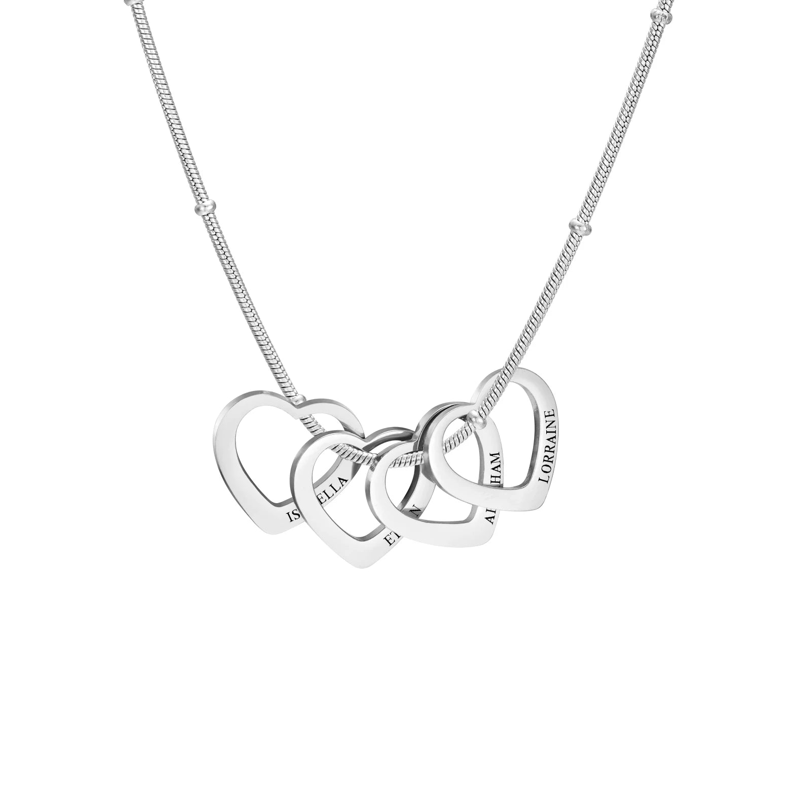 Lemegeton Customize Name Love Necklace 1-4 Heart Pendant Personalized Engraved Name Stainless Steel Jewelry Couple Family Gifts - EastCurated
