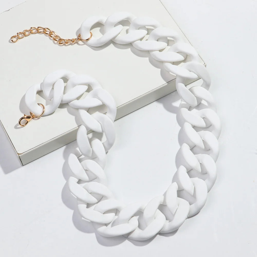 New Colorful Matte Acrylic Wide Chain Choker Necklaces for Women Statement Bohemian Resin Chunky Collar Necklace Fashion Jewelry - EastCurated