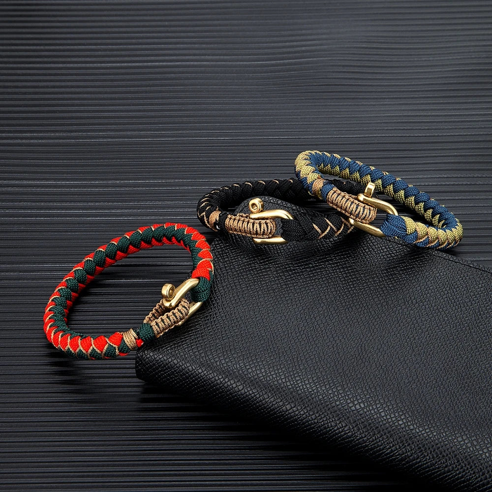 MKENDN Creative Design U shape Brass Shackle Buckle Survival Bracelet Handmade Outdoor Camping Rescue Emergency Rope Bracelet - EastCurated