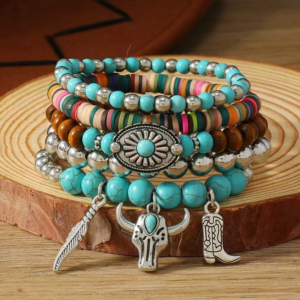 Western Country Hat Animal Head Leaf Feather Women Charm Bracelets Women Leather Bracelets Men Bangle Wholesale Jewelry Gift - EastCurated