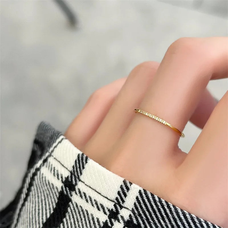 New Fashion stainless steel Cubic Zirconia Thin Finger Ring Fashion Jewelry Zircon Wedding Ring - EastCurated